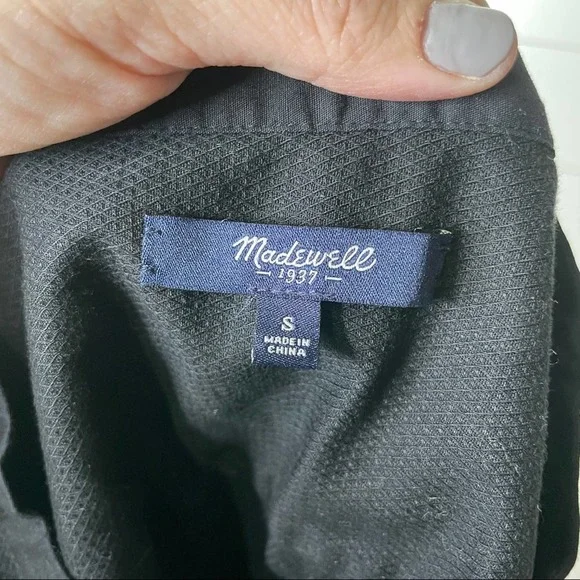 Madewell Textureweave Popover Split Neck Cotton Top Black Size Small - Picture 3 of 6